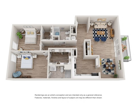 Floor plan for 2 beds, 2 baths, 1100 sqft